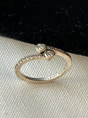 PANDORA Sterling Silver 2 Hearts CZ RING